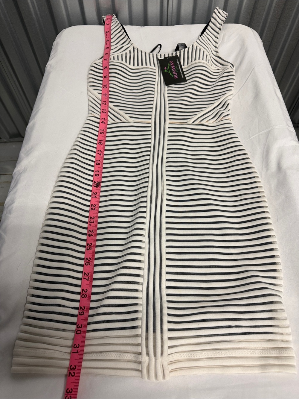 bebe Black White Striped Bodycon Midi Dress | Illusion Panel | Small - Picture 12 of 15